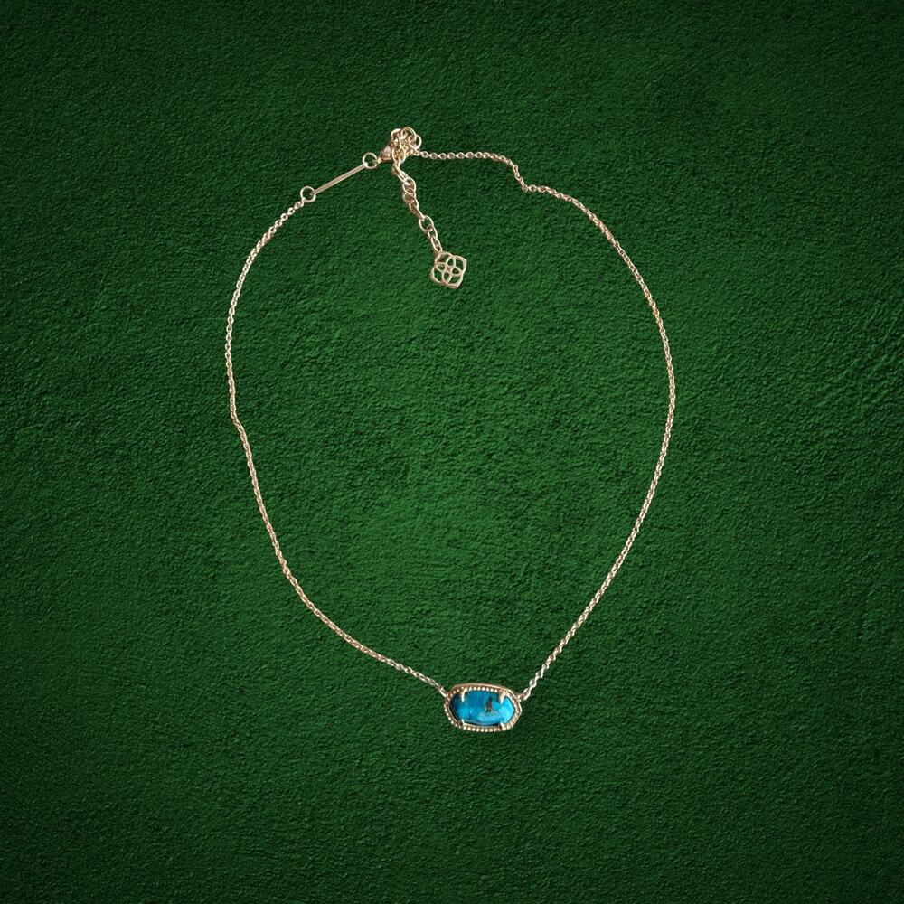 Kendra Scott Blue Turquoise Stone Gold Tone Pendant Necklace 15-17” Adjustable